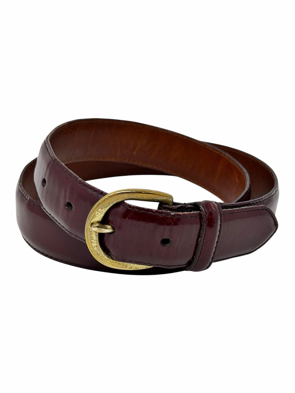 Coach Men's Deep Burgundy Leather Belt with Gold-Tone Buckle